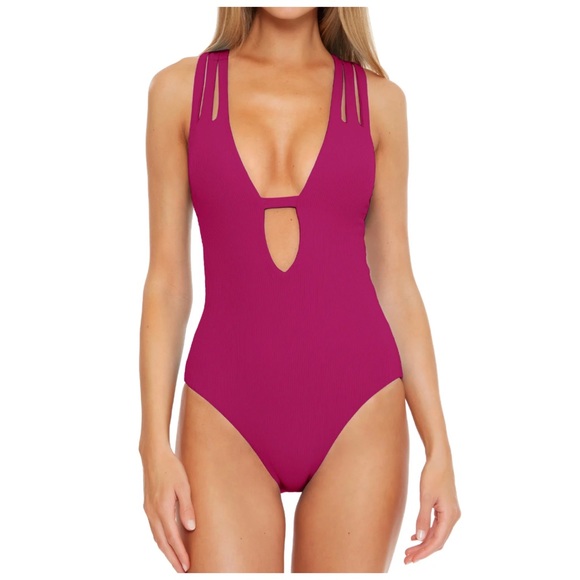 NWOT BECCA Skylar Fine Line Ribbed One-Piece Swimsuit - Picture 2 of 7
